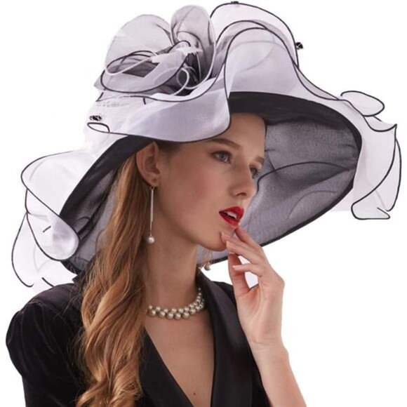Women Organza Hat, Fascinator Hat Black White - Picture 4 of 7